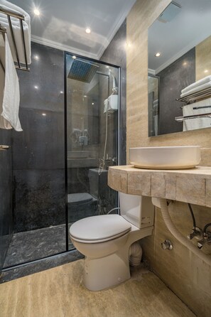 Dusche, Haartrockner, Handtücher, Seife