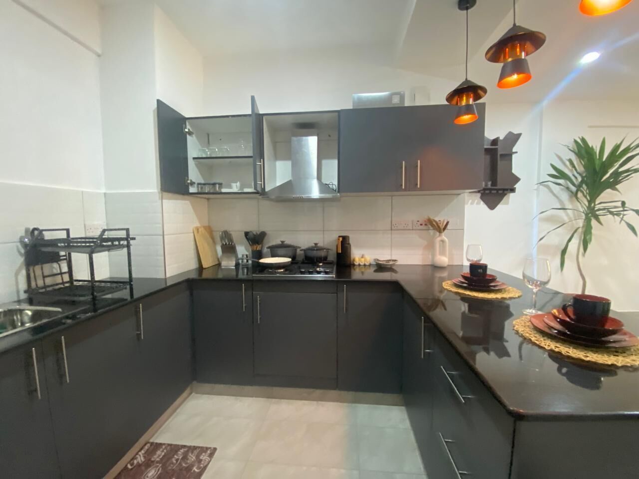 Deluxe Apartment | Private kitchen | Fridge, microwave, cookware/dishes/utensils