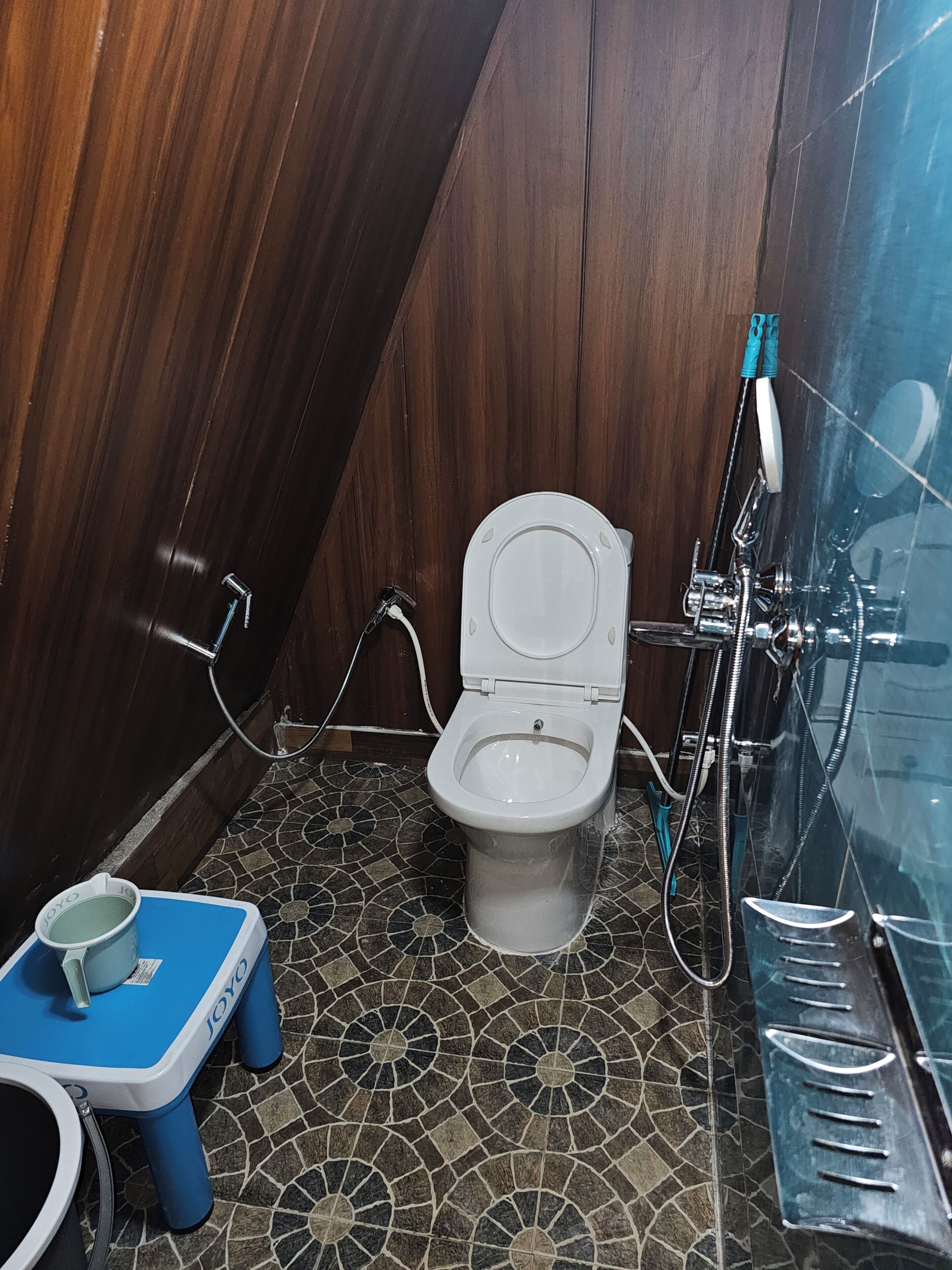 Un bany amb vàter, bidet i plat de dutxa.