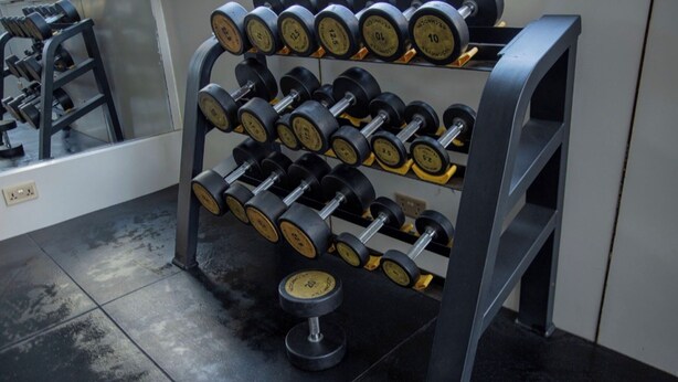 A weightlifting rack with multiple sets of dumbbells. - Luxury Two bedroom Apartment  in  kileleshwa (Nairobi)