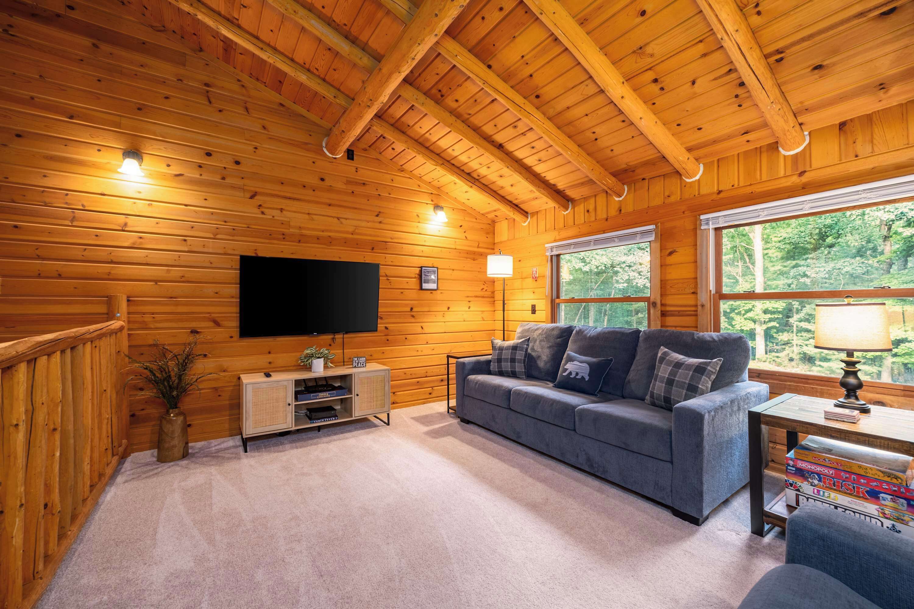 TV, fireplace, offices
