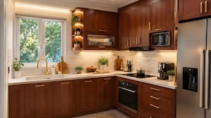 Private kitchen - Cottage 'Blue Green Villa' with Sea View, Private Pool and Wi-Fi (Agios Markos)