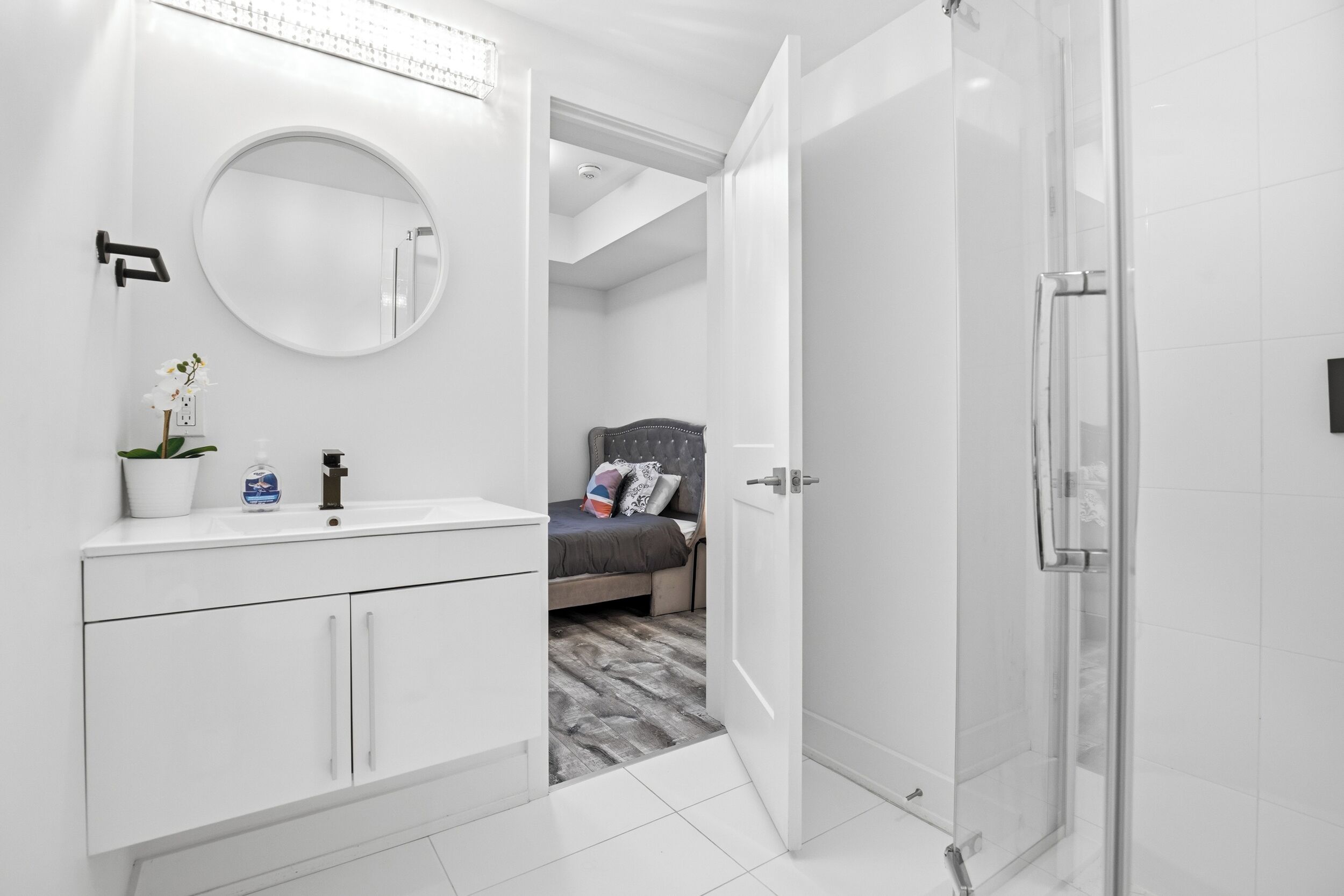 Hair dryer, bidet, towels, soap