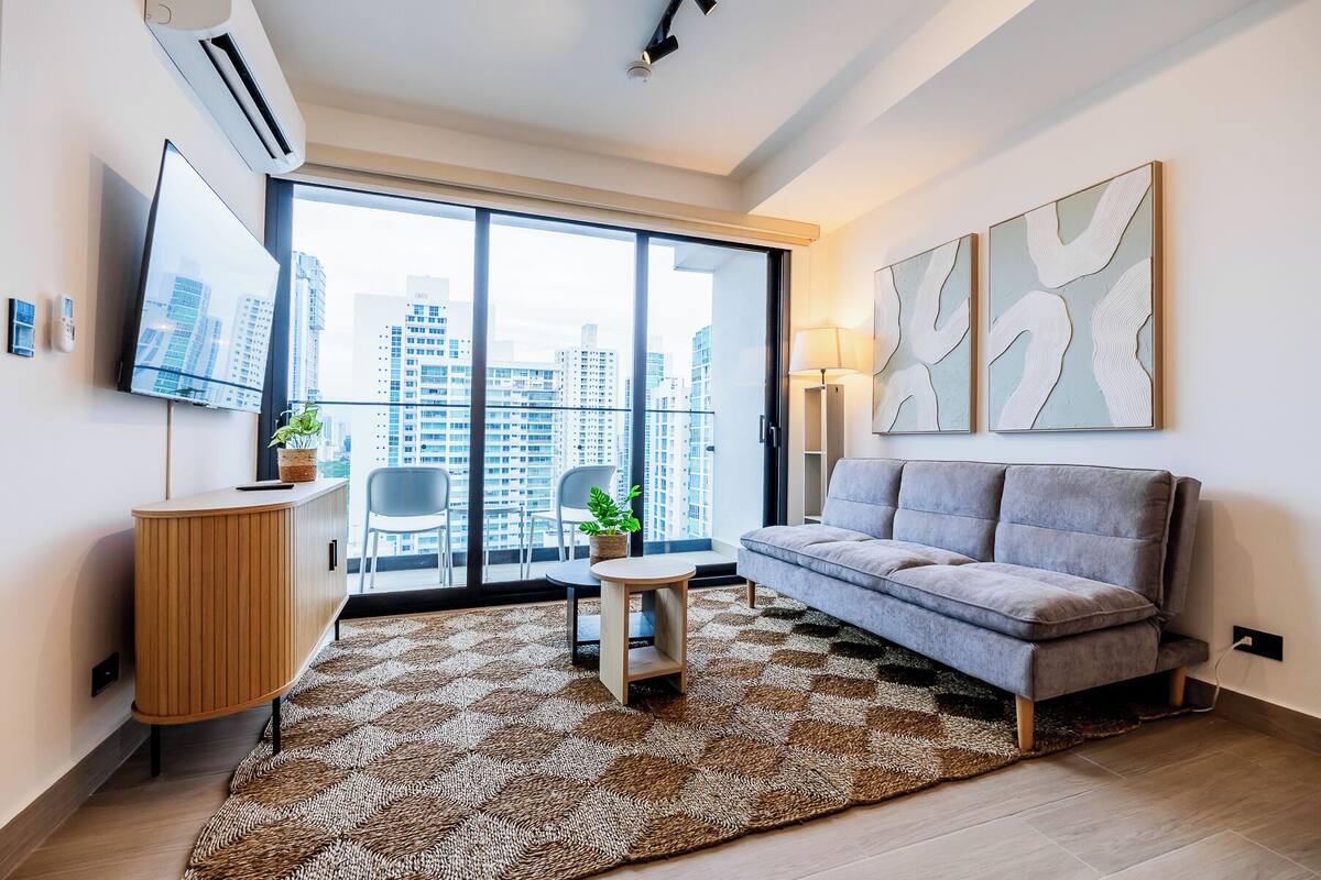 Superior Apartment, Balcony | Living room | 43-inch Smart TV with digital channels, heated floors
