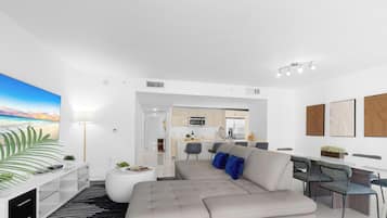 Departamento superior, 3 habitaciones, balcón, vista al río | Área de sala de estar