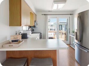 Private kitchen - Oceanfront condo in Seaside park- 3 bedroom 1 bath includes beach badges (Seaside Park)