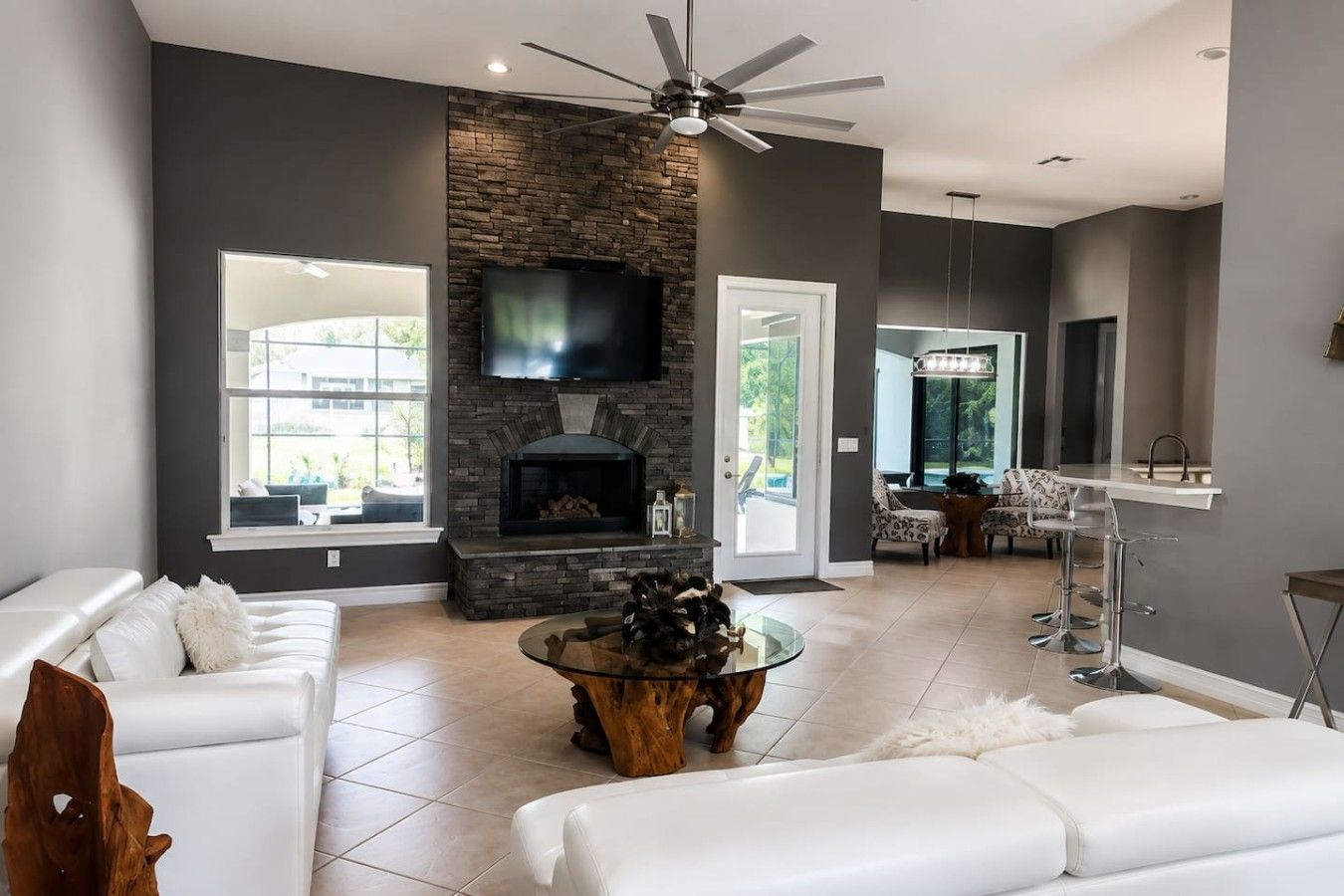 TV, fireplace