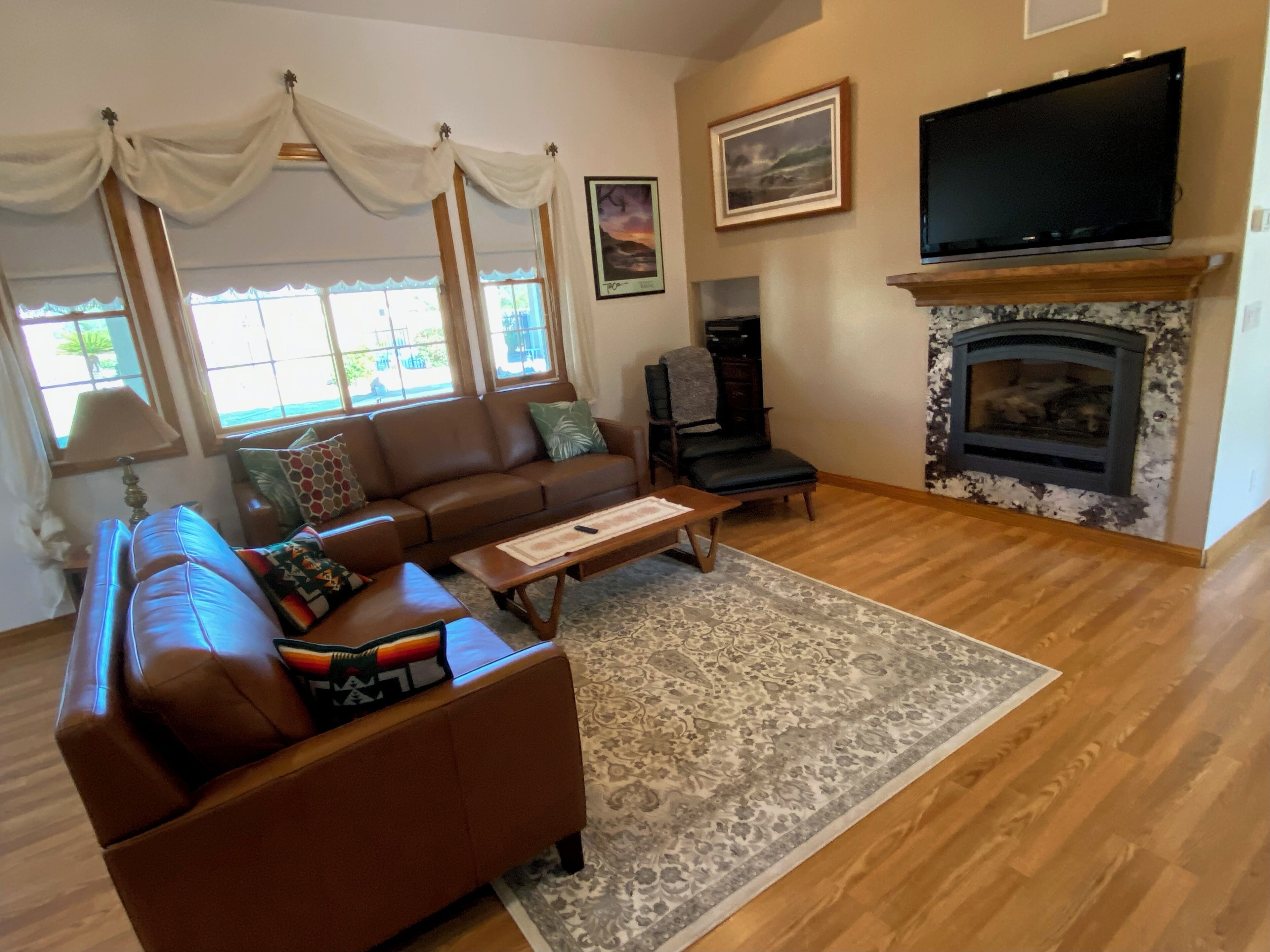TV, fireplace, ping pong, books
