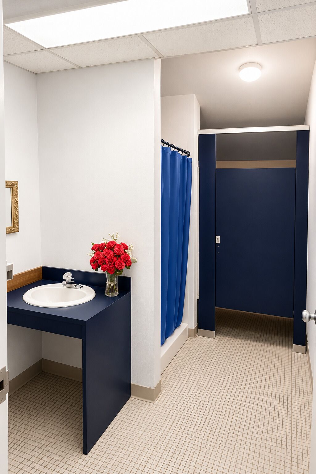 Shower, towels, toilet paper
