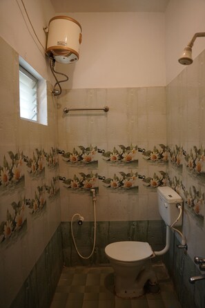 Regadera, toallas, jabón, shampoo 