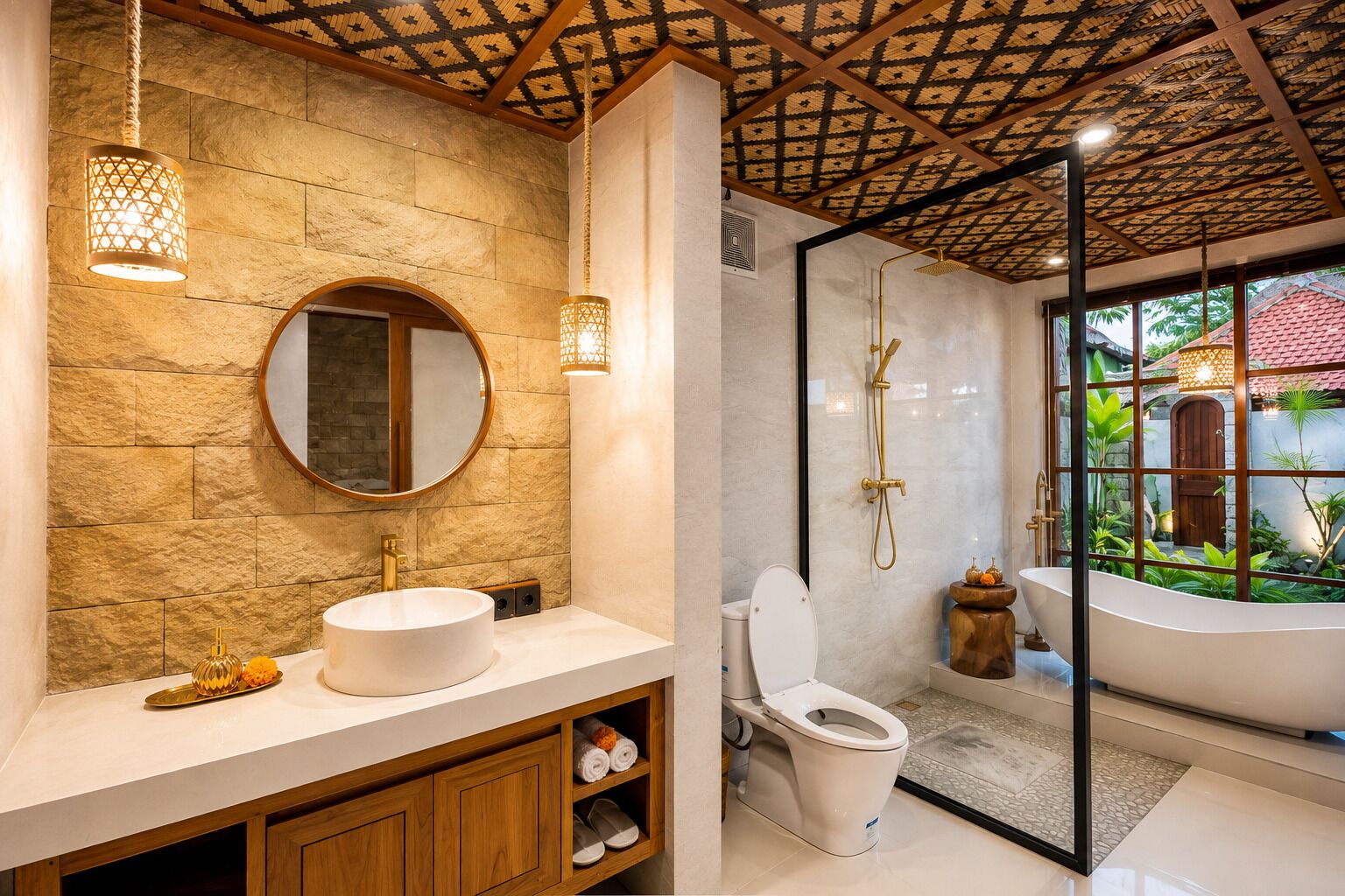 คอมฟอร์ทวิลล่า, วิวสวน | ห้องน้ำ | อ่างอาบน้ำและฝักบัวแยกจากกัน, ไดร์เ  ป่าผม, สบู่, ยาสระผม