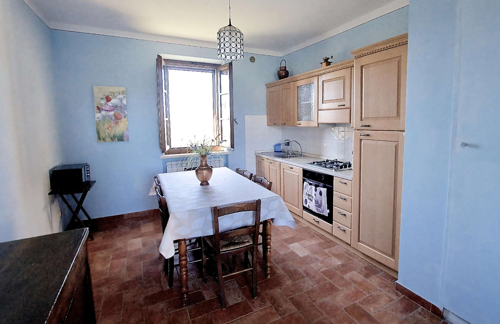 Fridge, microwave, oven, cookware/dishes/utensils