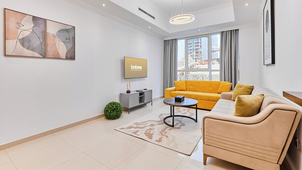 Superior Apartment, Pets allowed | Living area - bnbme - Dunya Tower - 1BR (Dubai)