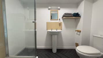 Shower, towels, toilet paper
