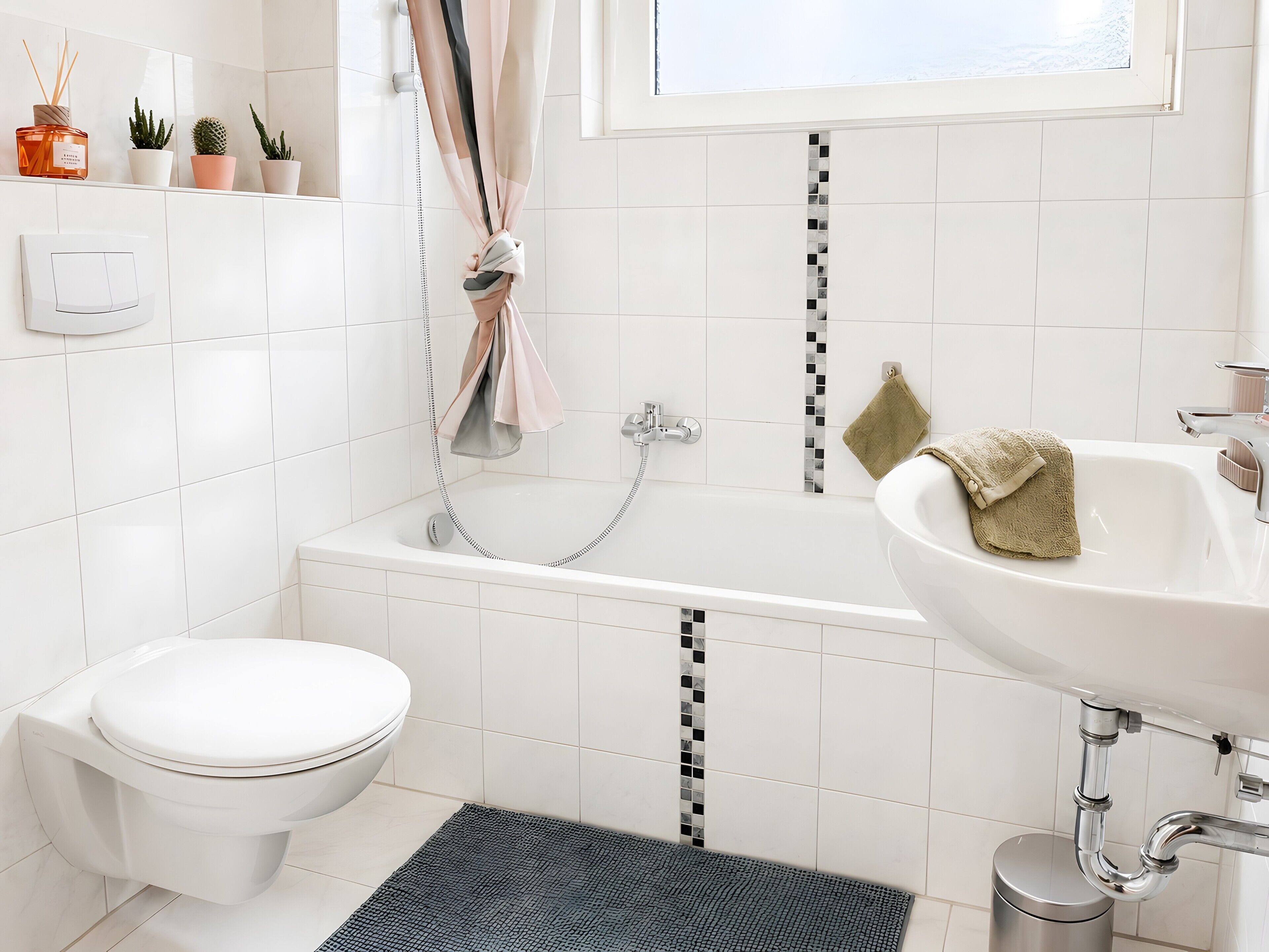 Ein Badezimmer mit Toilette, Badewanne und Waschbecken.
