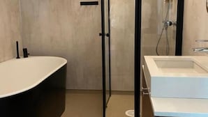 Family Room | Bathroom | Shower, hair dryer, towels, soap