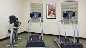 A fitness room with treadmills and a stationary bike.