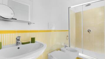 Hair dryer, bidet, soap, shampoo
