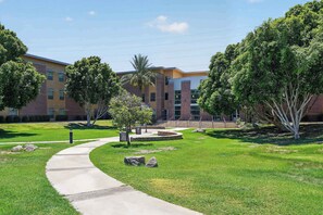 A pathway leading to a building with a brick facade, surrounded by well-maintained grass and trees. - Modern King Suite - Steps from UAT and near ASU (Tempe)