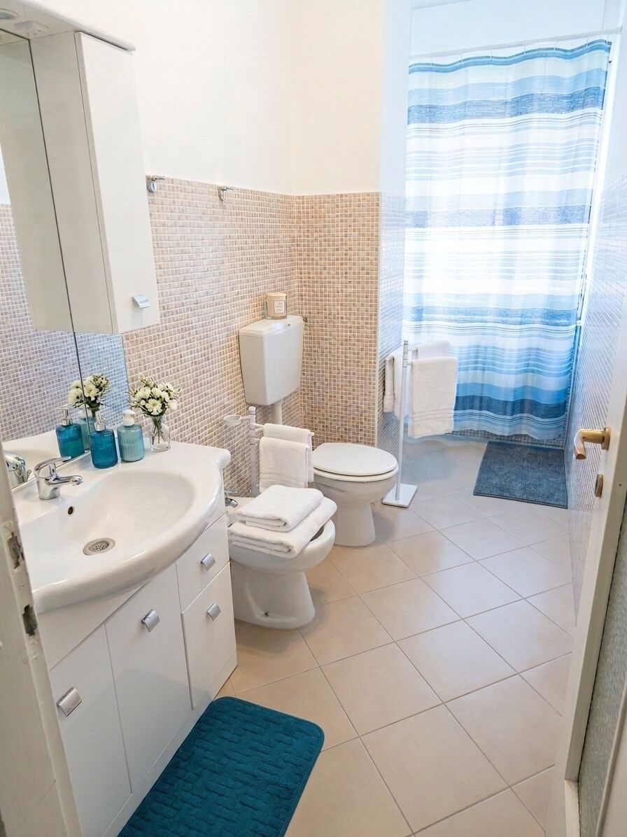 Regadera, secadora de cabello, bidet, toallas 