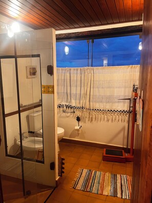 Dusche, Bidet, Handtücher, Toilettenpapier