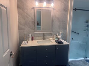 Shower, hair dryer, towels, soap - Lakefront home apartment with great views and dock. (Cumming)