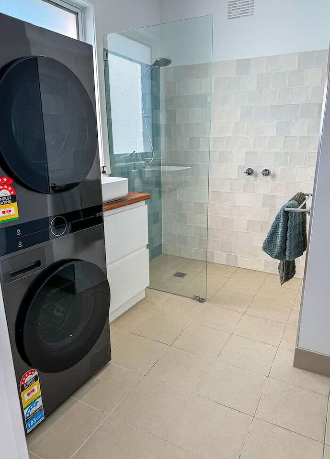 Hair dryer, towels