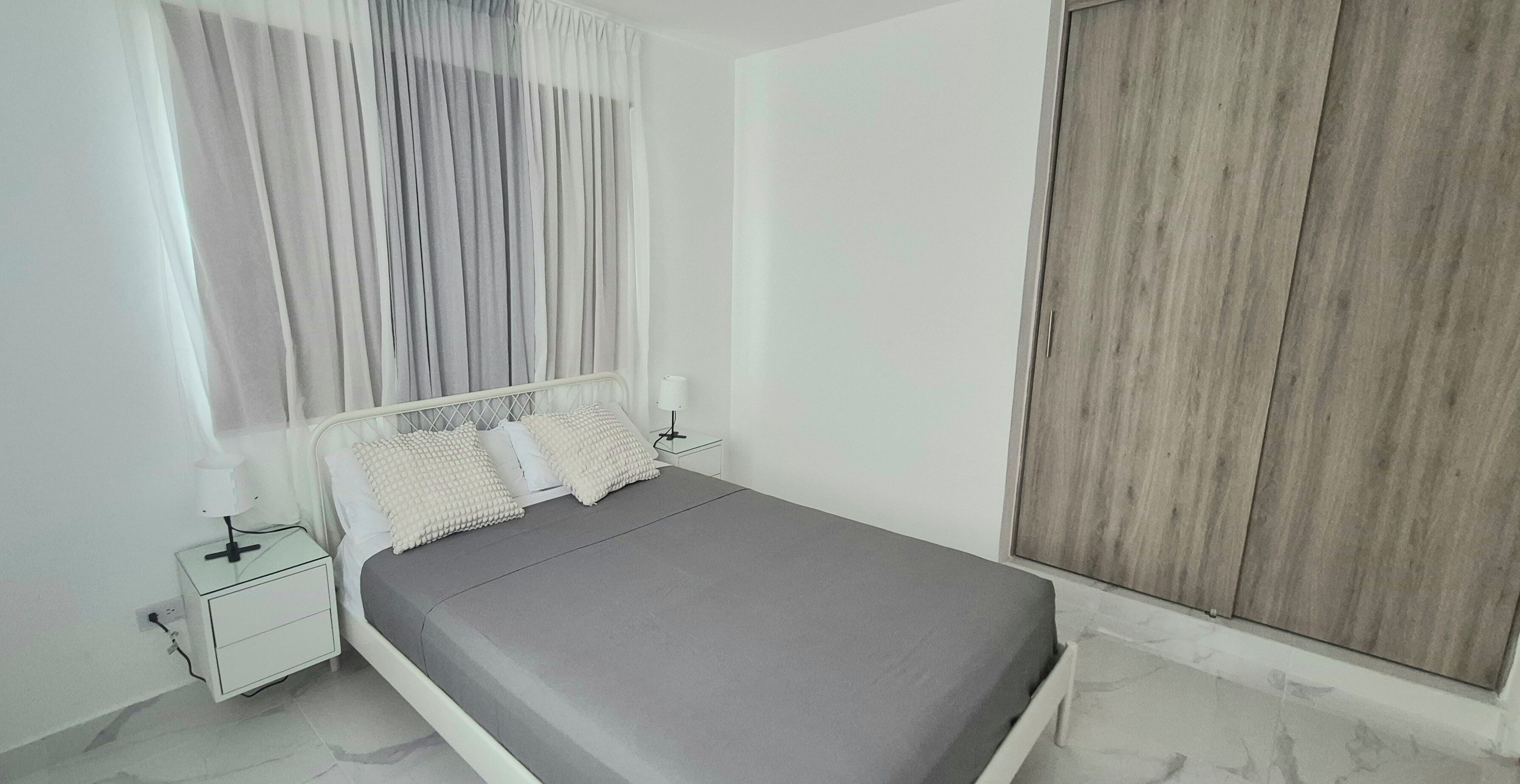 Blackout drapes, iron/ironing board