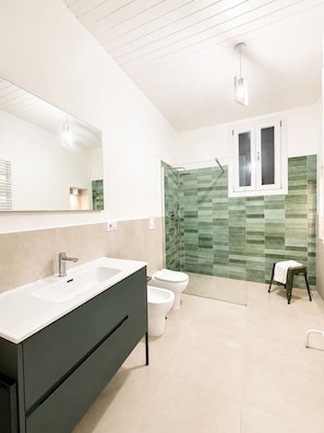 Ducha, secador de pelo, bidet, jabón