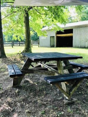 Outdoor dining - Cheerful Ranch Bunkie | Cozy Countryside Escape (South Bruce Peninsula)