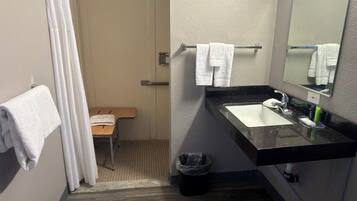 Basic Room, Shower Grab Bars | Bathroom | Shower, free toiletries, towels, soap