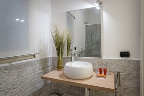 Ducha, secador de pelo, toallas, jabón