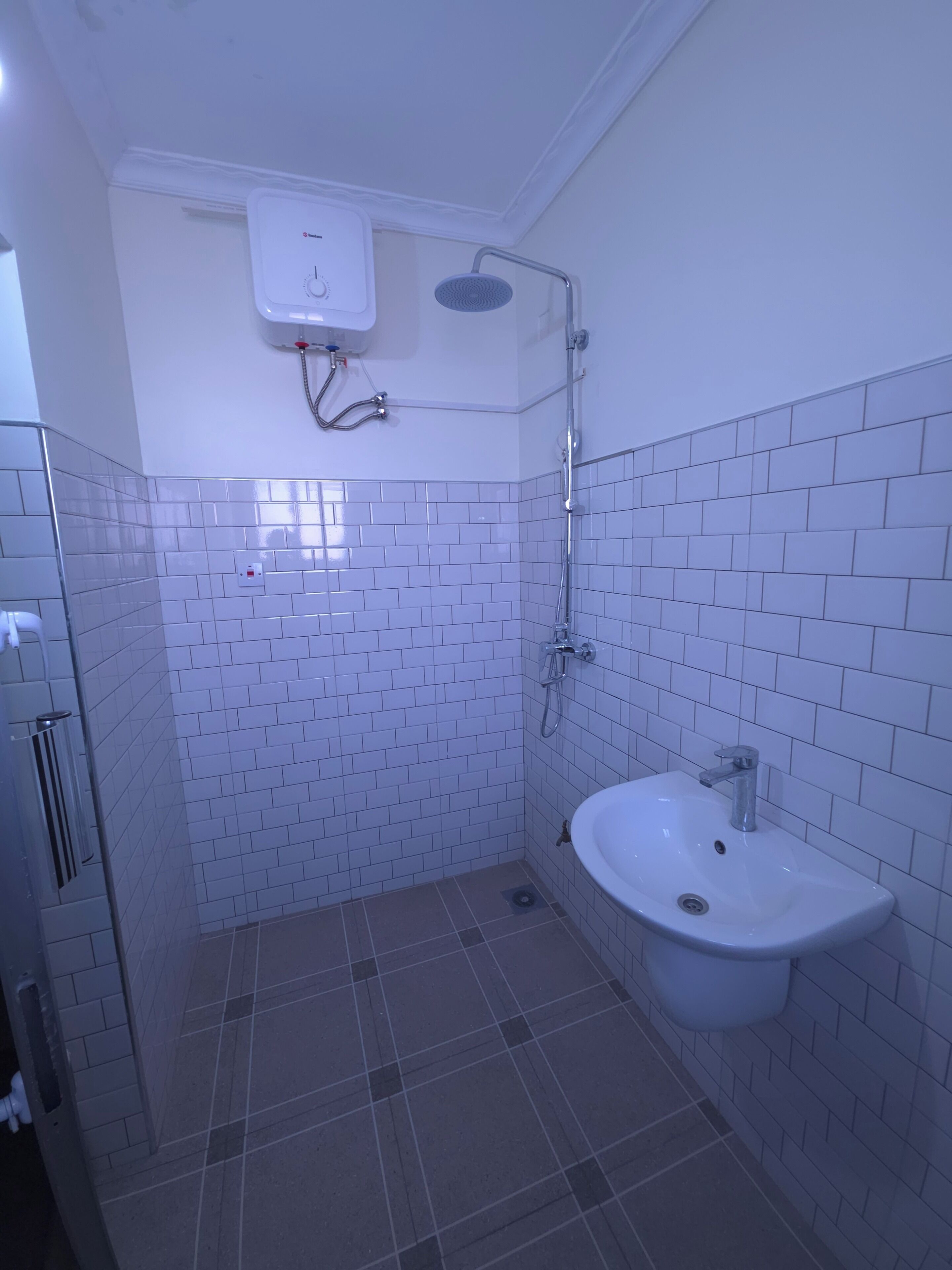 Shower, towels, soap, toilet paper