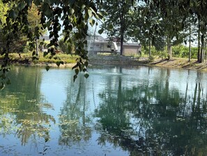 A calm body of water with reflections of trees and a building in the background. - After beaten path.
Camper with great amenities (Lakeshore)
