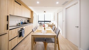 Deluxe Apartment, City View | Private kitchen | Coffee/tea maker, full-size fridge, microwave, oven - District 3704 (Miami)