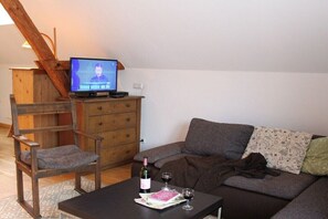 Smart-TV, Kamin, DVD-Player, Bücher
