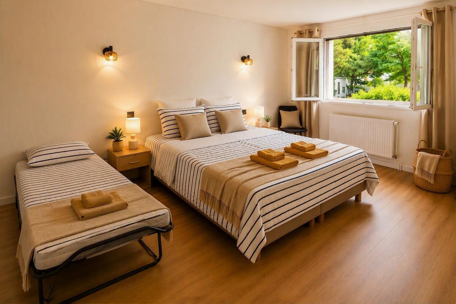 1 dormitorio, tabla de planchar con plancha, Internet y ropa de cama