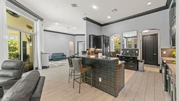 Luxury Villa, Patio, Garden View | Private kitchen | Coffee/tea maker