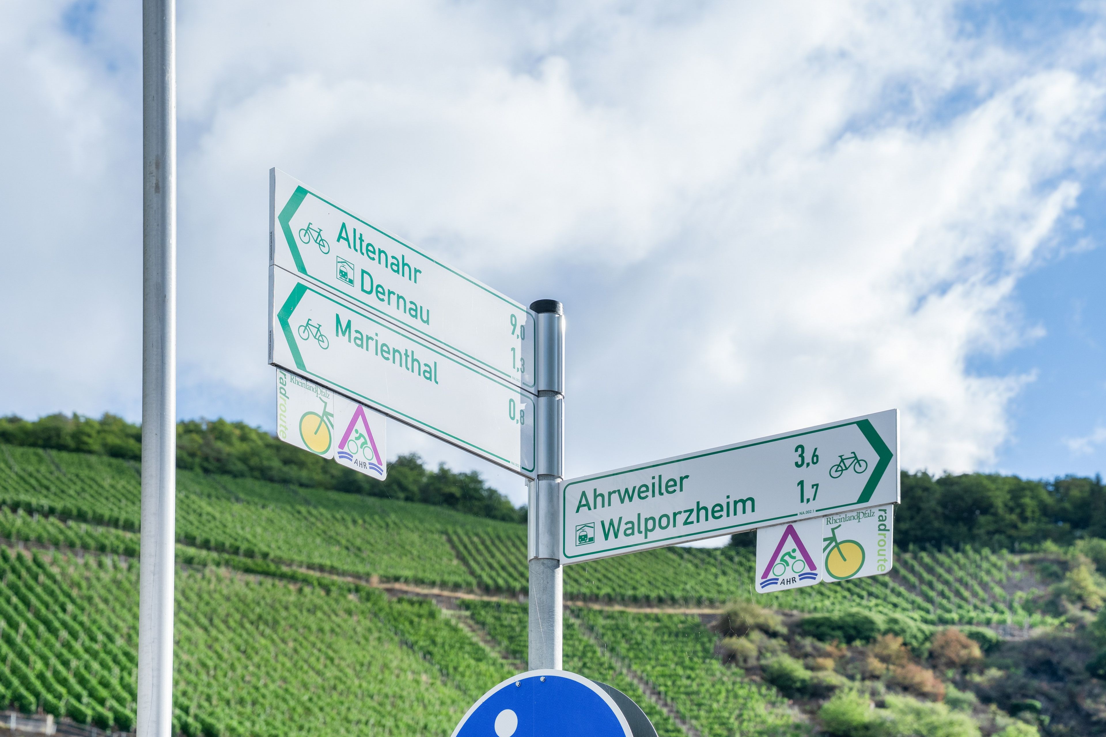 A directional signpost with multiple directions and distances.
