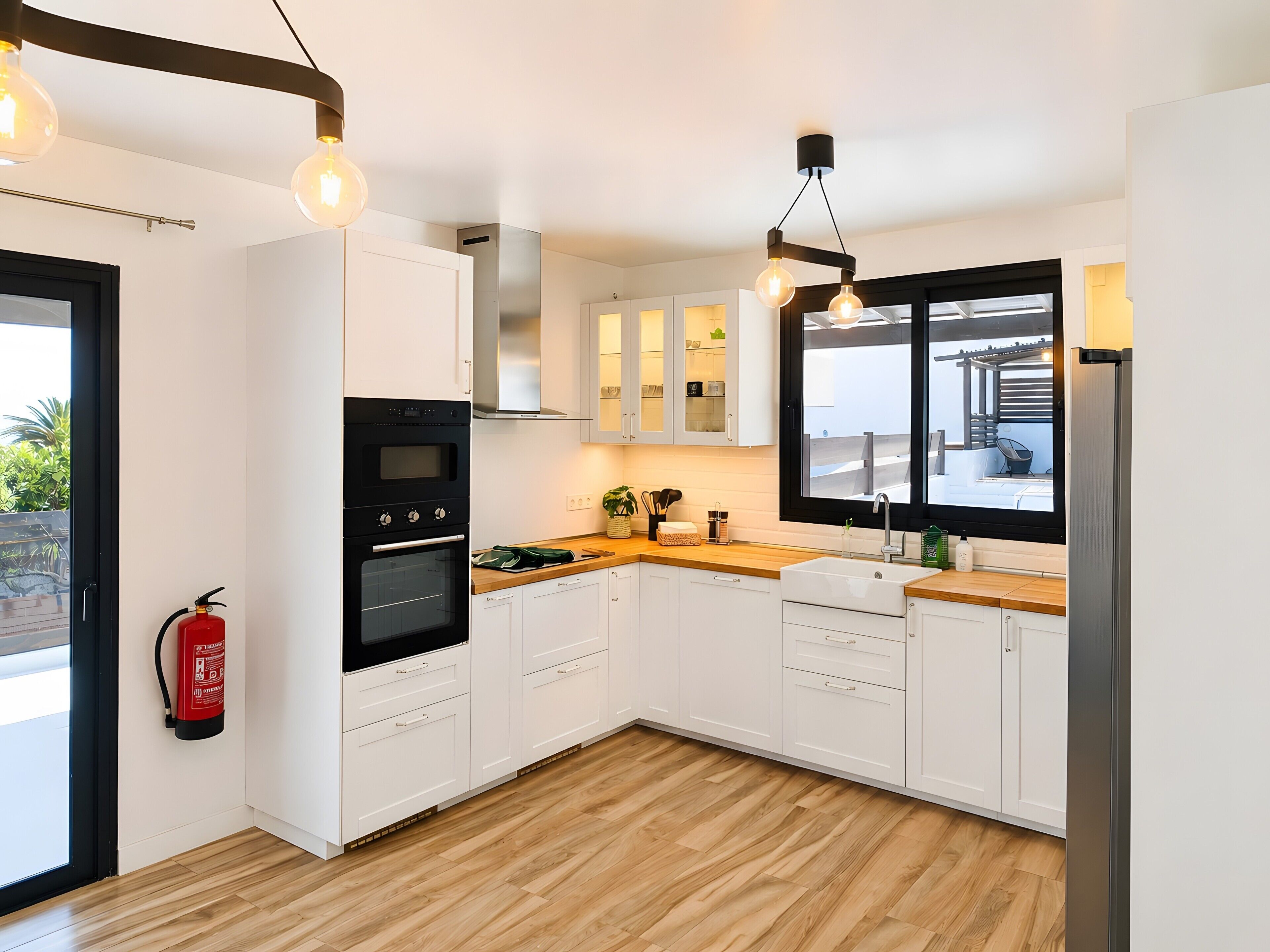 Wasserkocher mit Kaffee-/Teezubehör, Kühlschrank, Mikrowelle, Ofen