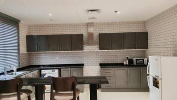 Fridge, microwave, oven