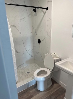 Dusche, Haartrockner, Handtücher, Seife