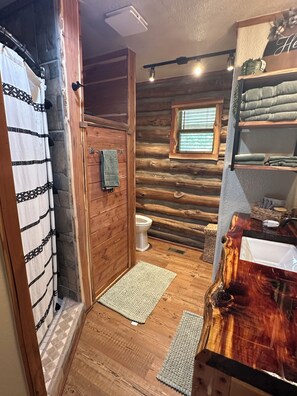 Shower, towels, soap, shampoo