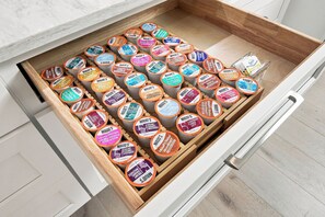 A drawer filled with various Maud's ice cream containers. - Spacious, Deck, Ping Pong, Foosball & Firepit - Luxurious Chatham Vacation! (Chatham)