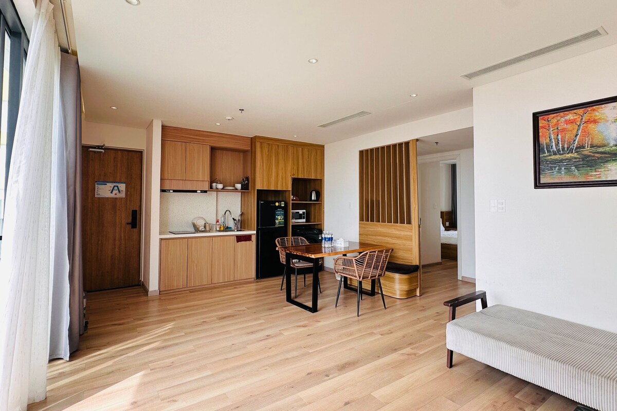 Family Double Room, Beach View | Private kitchen | Fridge, microwave, stovetop, highchair