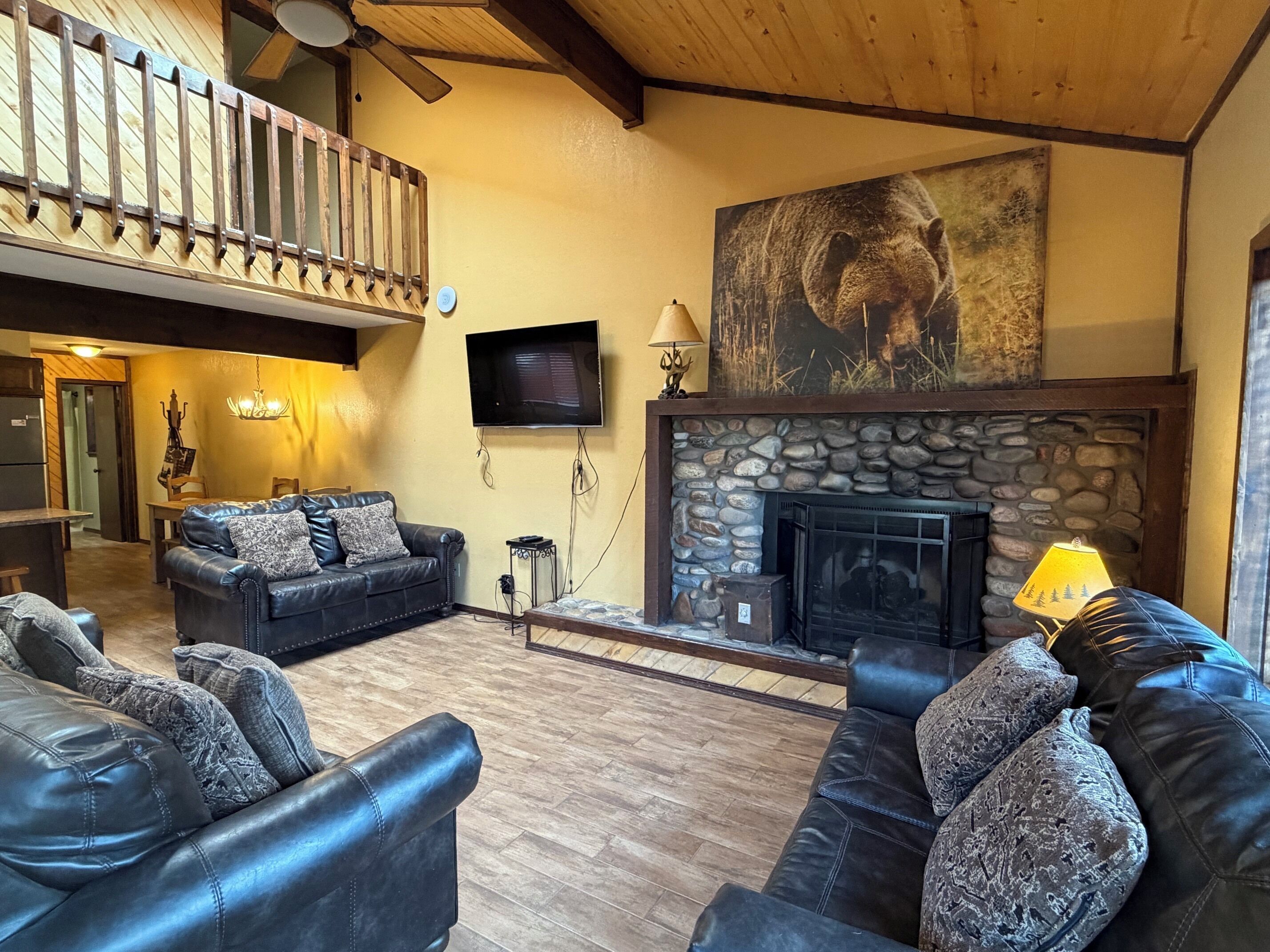 TV, fireplace