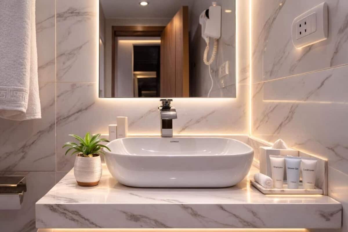 Gratis toiletartikelen, een haardroger, handdoeken, zeep