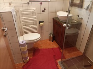 Ducha, toallas, jabón y papel higiénico