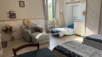 Een strijkplank/strijkijzer, reisbedje, gratis wifi, beddengoed