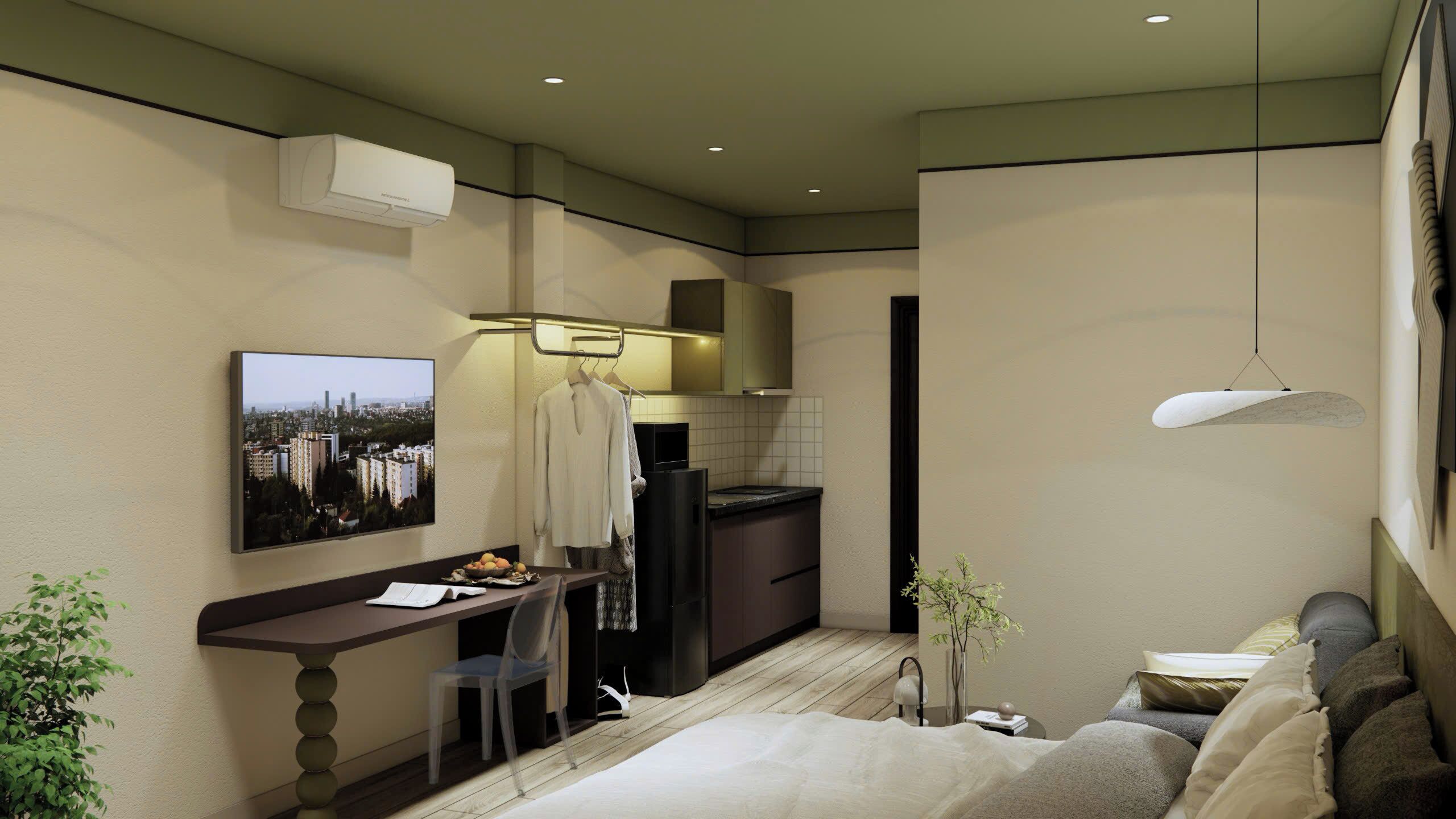 Departamento Deluxe | Escritorio, espacio para trabajar con laptop y cortinas blackout 